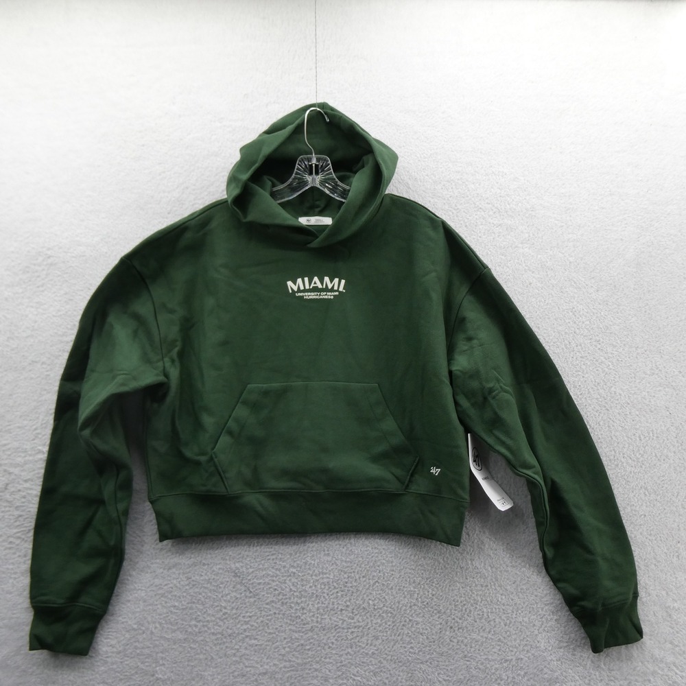 '47 Brand Hoodie Women Small University of Miami Hurricanes Green Logo Cropped